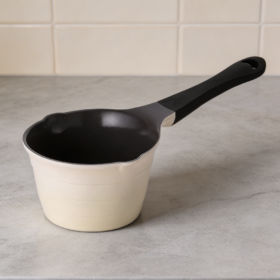 1qt Ivory Ceramic Nonstick Saucepan 2 Pour Spouts